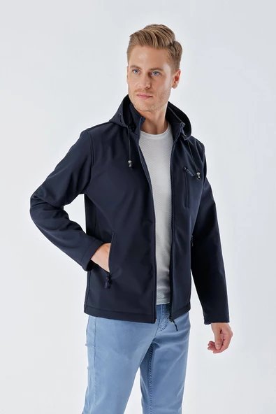 Koyu Lacivert Kapüşonlu Astarlı Slim Fit Dar Kesim Casual Mont 1007235163