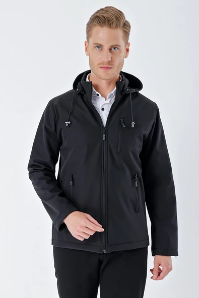 Siyah Kapüşonlu Astarlı Slim Fit Dar Kesim Casual Mont 1007235163