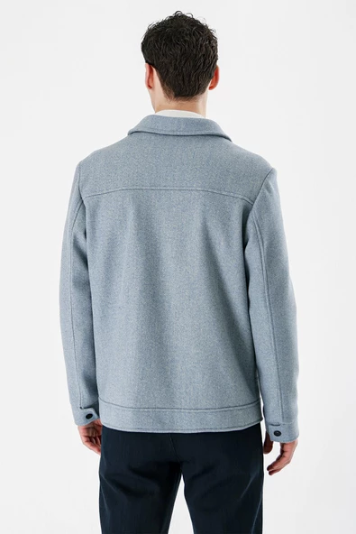 Koyu Mavi Kaşe Kolej Yaka Astarlı Slim Fit Dar Kesim Casual Mont 1007235172 - 2