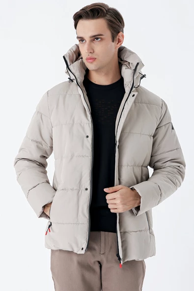 Taş Rengi Kapüşonlu Astarlı Slim Fit Dar Kesim Casual Mont 1007235160