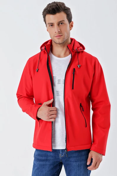 Açık Kırmızı Kapüşonlu Astarlı Slim Fit Dar Kesim Casual Mont 1007235163