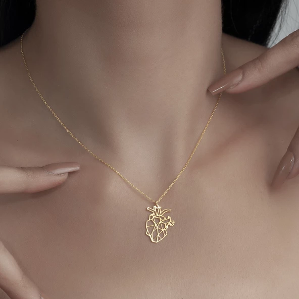 925 Ayar Gümüş Origami Kalp  Kolye - Resim 6