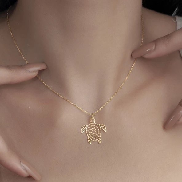 925 Ayar Gümüş Karetta Karetta Kaplumbağa Kolye - Resim 9