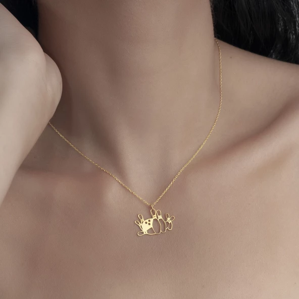 925 Ayar Gümüş Labut ve Bowling Topu Kolye - Resim 3