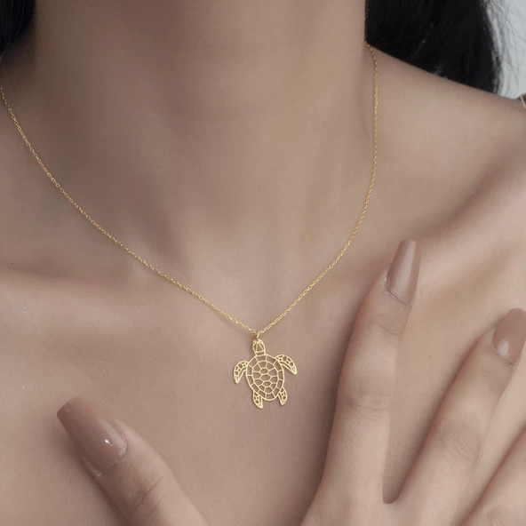 925 Ayar Gümüş Karetta Karetta Kaplumbağa Kolye - Resim 8