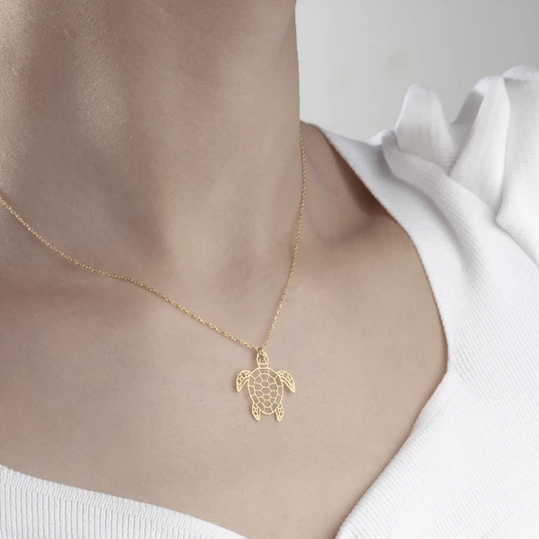 925 Ayar Gümüş Karetta Karetta Kaplumbağa Kolye - Resim 2