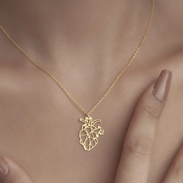 925 Ayar Gümüş Origami Kalp  Kolye - Resim 8