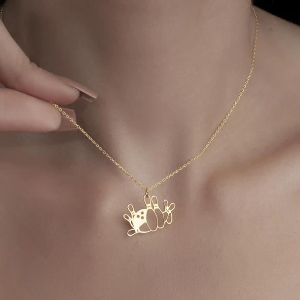 925 Ayar Gümüş Labut ve Bowling Topu Kolye - Resim 4