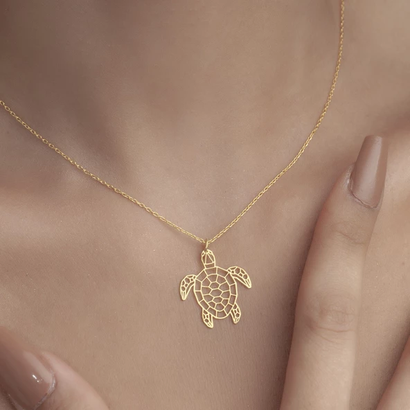 925 Ayar Gümüş Karetta Karetta Kaplumbağa Kolye - Resim 4