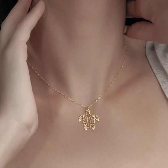 925 Ayar Gümüş Karetta Karetta Kaplumbağa Kolye - Resim 10