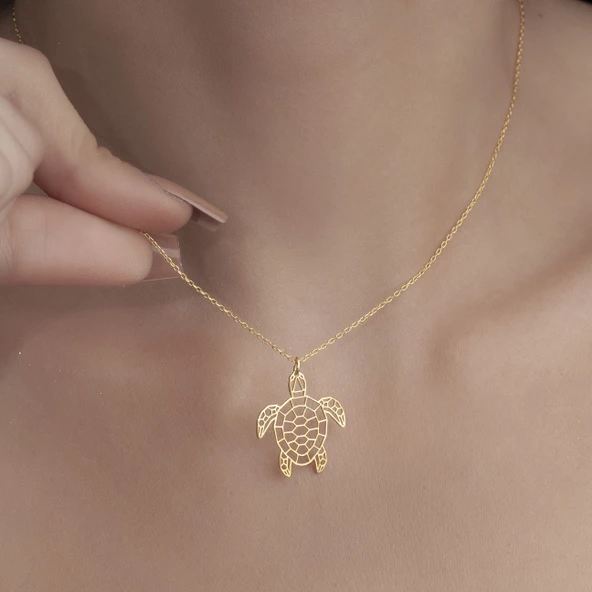 925 Ayar Gümüş Karetta Karetta Kaplumbağa Kolye - Resim 6