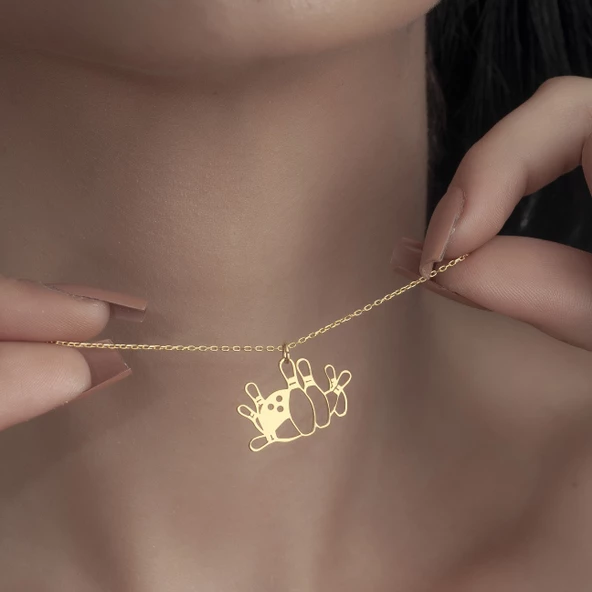 925 Ayar Gümüş Labut ve Bowling Topu Kolye - Resim 5