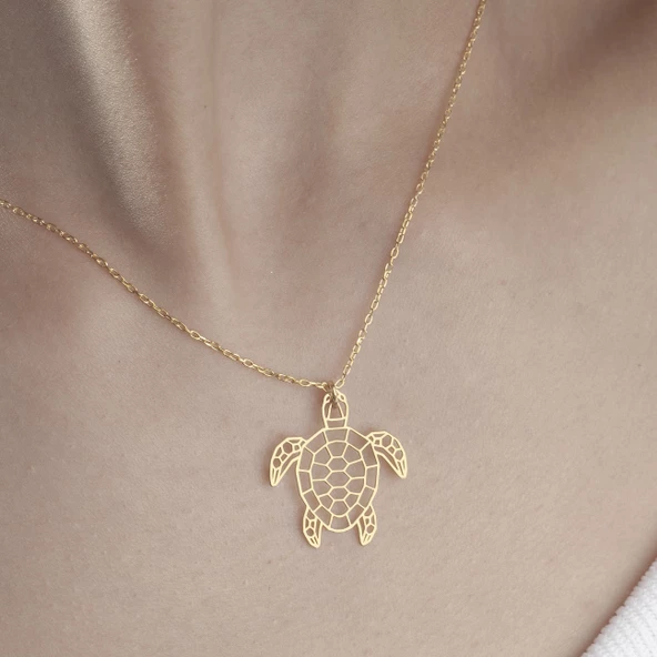 925 Ayar Gümüş Karetta Karetta Kaplumbağa Kolye - Resim 7