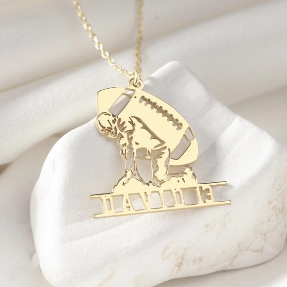 925 Ayar Gümüş Amerikan Futbolu İsim Detaylı  Kolye - Resim 7