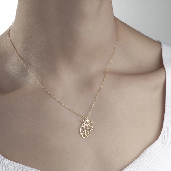 925 Ayar Gümüş Origami Kalp  Kolye - Resim 10