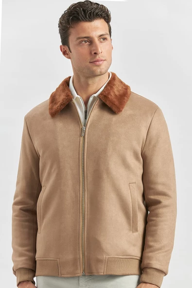 Koyu Camel Dolumlu Kürklü Yaka Likralı Kapitoneli Astar Slim Fit Dar Kesim Casual Mont 1007245152