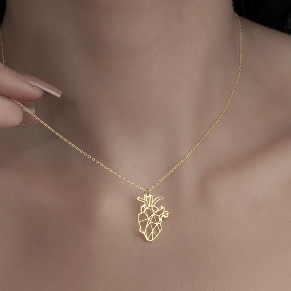 925 Ayar Gümüş Origami Kalp  Kolye - Resim 4