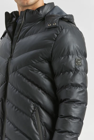 Koyu Lacivert Dolumlu Çıkarılabilir Kapüşonlu Astarlı Slim Fit Dar Kesim Casual Mont 1007245151 - Resim 5