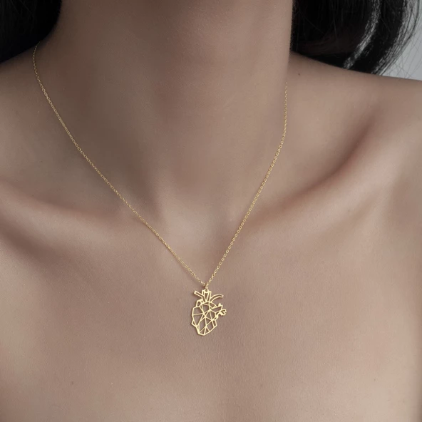 925 Ayar Gümüş Origami Kalp  Kolye ürün görseli 1