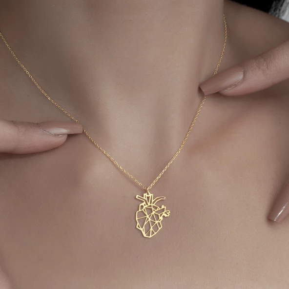 925 Ayar Gümüş Origami Kalp  Kolye - Resim 5