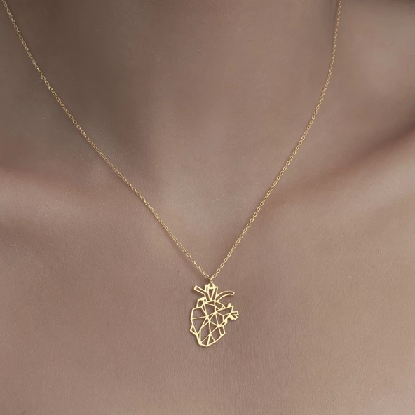 925 Ayar Gümüş Origami Kalp  Kolye - Resim 2