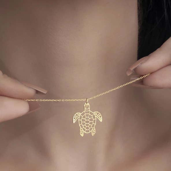 925 Ayar Gümüş Karetta Karetta Kaplumbağa Kolye - Resim 5