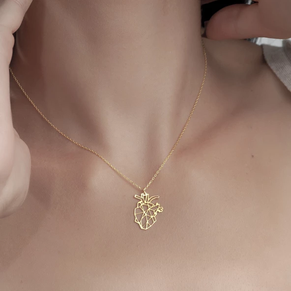 925 Ayar Gümüş Origami Kalp  Kolye - Resim 3