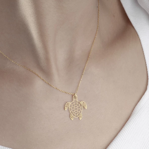 925 Ayar Gümüş Karetta Karetta Kaplumbağa Kolye - Resim 3