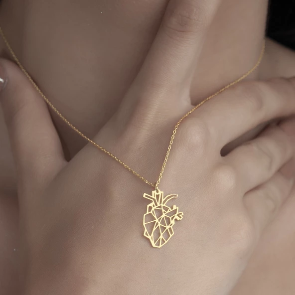 925 Ayar Gümüş Origami Kalp  Kolye - Resim 9