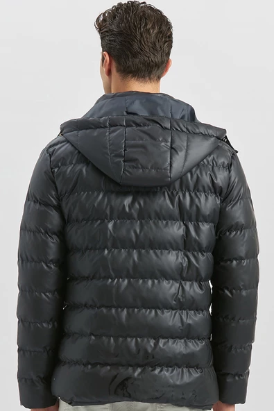 Koyu Lacivert Dolumlu Çıkarılabilir Kapüşonlu Astarlı Slim Fit Dar Kesim Casual Mont 1007245151 - Resim 6