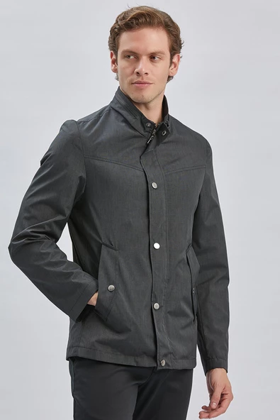 Siyah Dik Yaka Yarım Astar Comfort Fit Rahat Kesim Casual Mont 1007240150