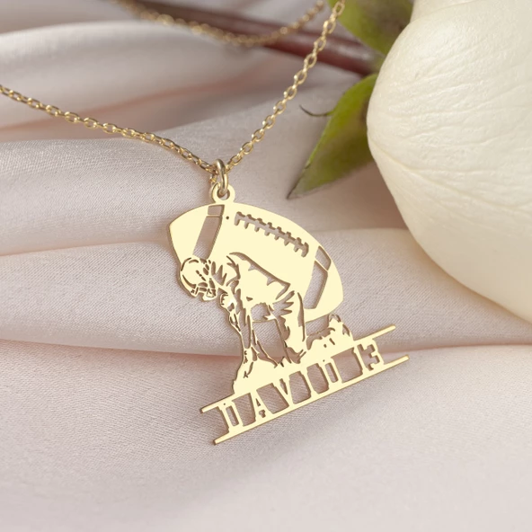 925 Ayar Gümüş Amerikan Futbolu İsim Detaylı  Kolye - Resim 6