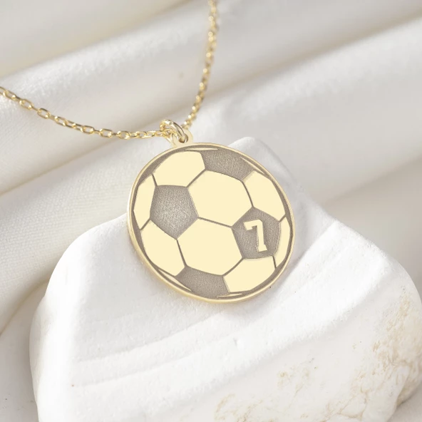 925 Ayar Gümüş Futbol Topu ve Sayı Detaylı  Kolye ürün görseli 1