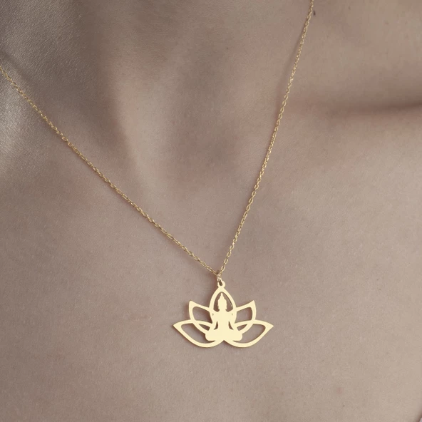 925 Ayar Gümüş Yoga Ve Lotus Çiçeği Kolye - Resim 2