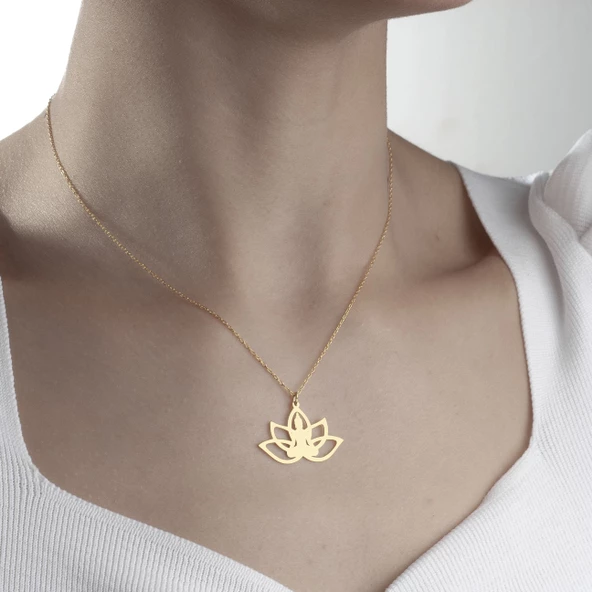 925 Ayar Gümüş Yoga Ve Lotus Çiçeği Kolye - Resim 4