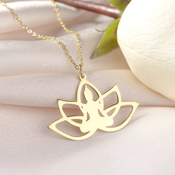 925 Ayar Gümüş Yoga Ve Lotus Çiçeği Kolye - Resim 6