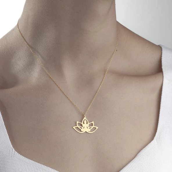 925 Ayar Gümüş Yoga Ve Lotus Çiçeği Kolye ürün görseli 1