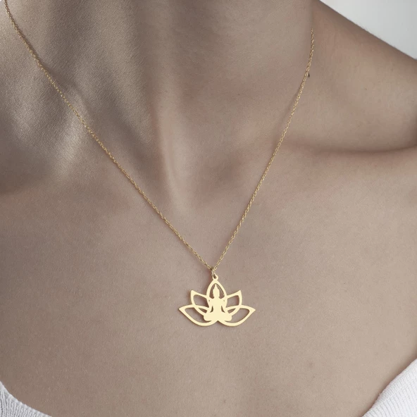925 Ayar Gümüş Yoga Ve Lotus Çiçeği Kolye - Resim 3