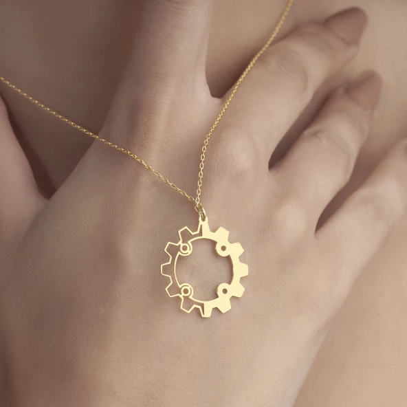 925 Ayar Gümüş Makine Çarkı Temalı Kolye - Resim 5