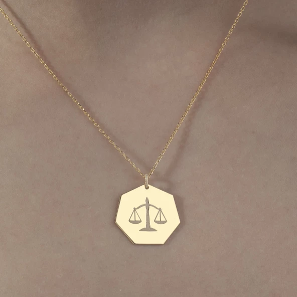 925 Ayar Gümüş Adalet Terazisi Plaka Kolye - Resim 3