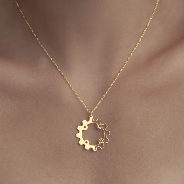 925 Ayar Gümüş Makine Çarkı Temalı Kolye - Resim 9