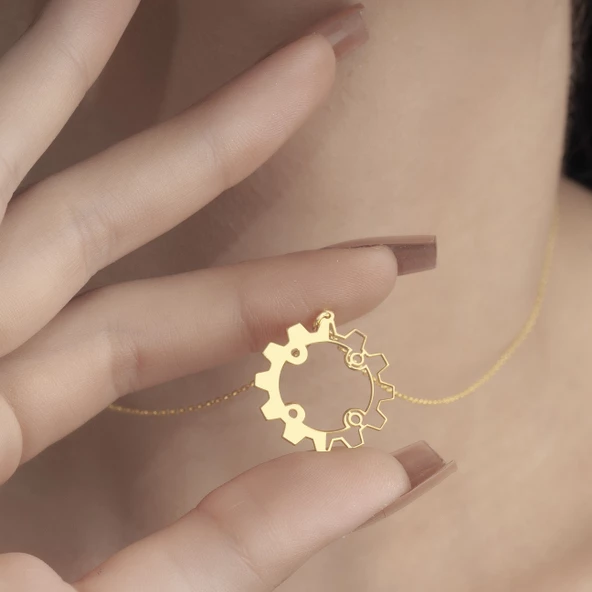 925 Ayar Gümüş Makine Çarkı Temalı Kolye - Resim 8