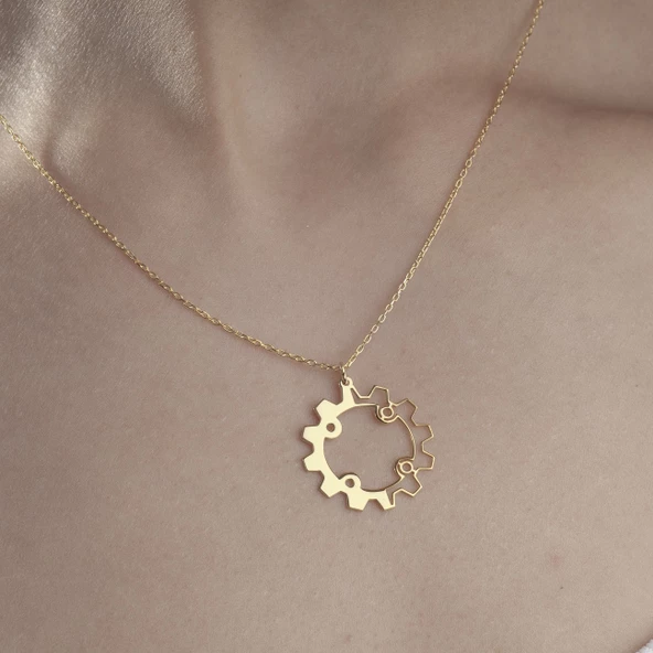 925 Ayar Gümüş Makine Çarkı Temalı Kolye - Resim 10