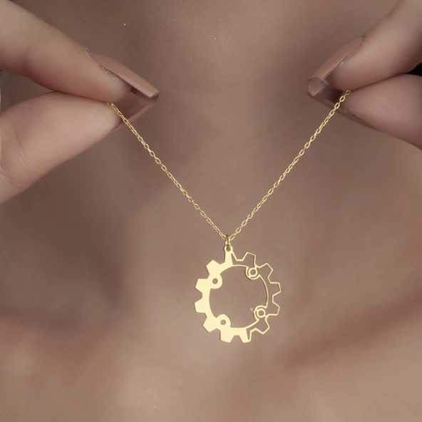 925 Ayar Gümüş Makine Çarkı Temalı Kolye - Resim 6