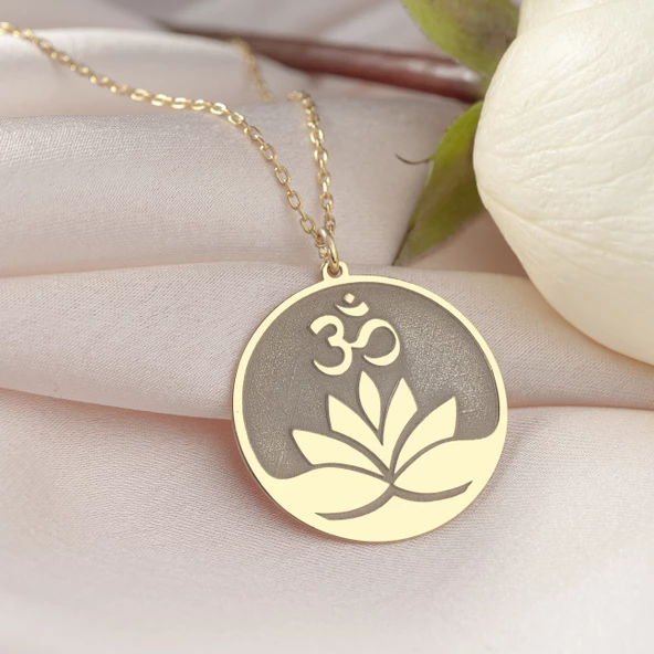 925 Ayar Gümüş Lotus Çiçeği Plaka Kolye - 7
