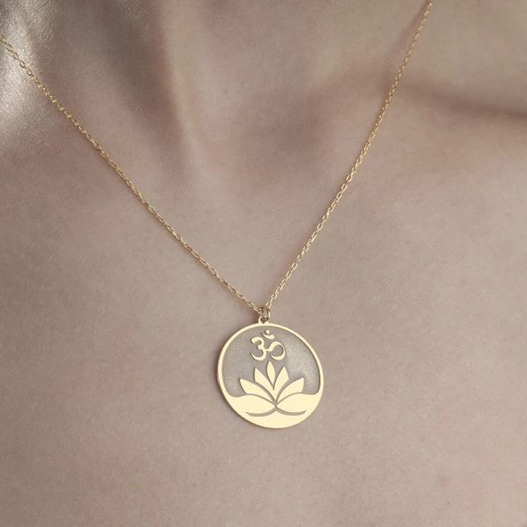925 Ayar Gümüş Lotus Çiçeği Plaka Kolye - 2