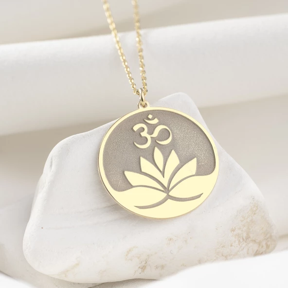 925 Ayar Gümüş Lotus Çiçeği Plaka Kolye - 6
