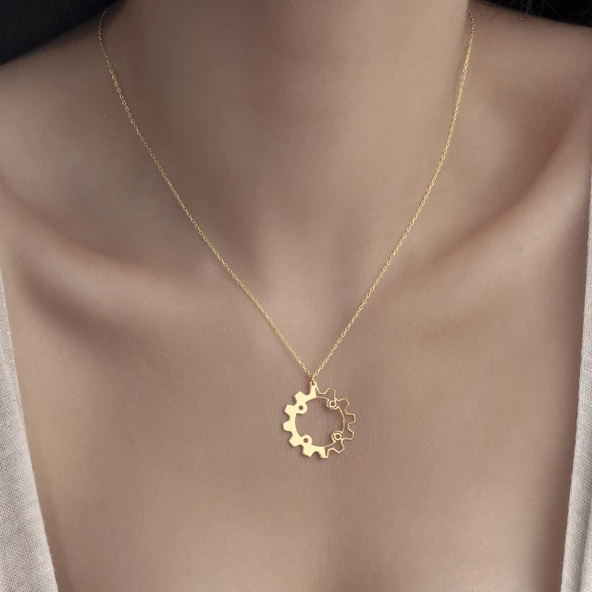 925 Ayar Gümüş Makine Çarkı Temalı Kolye - Resim 4