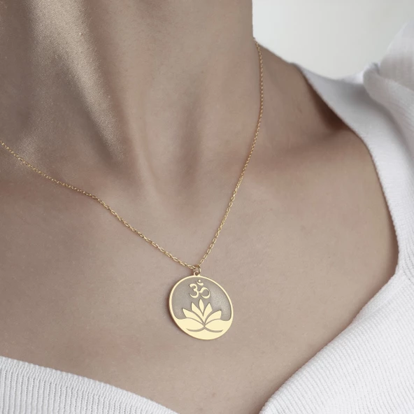 925 Ayar Gümüş Lotus Çiçeği Plaka Kolye - 5