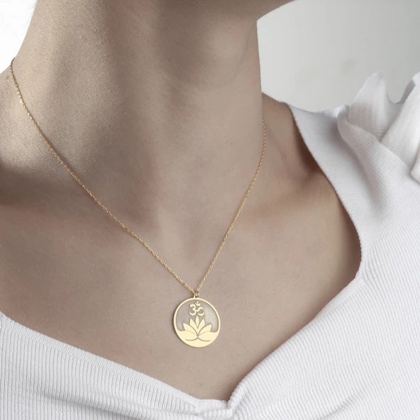925 Ayar Gümüş Lotus Çiçeği Plaka Kolye - 4